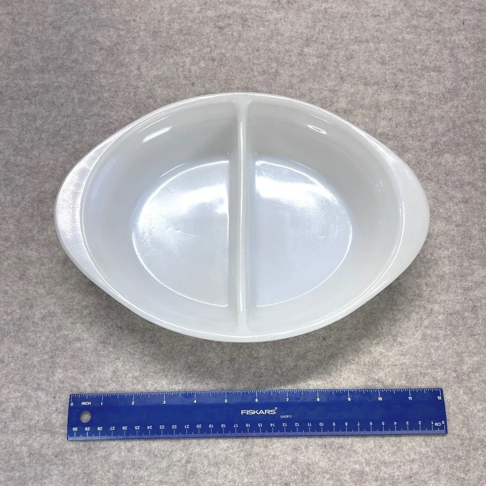 Vintage Glasbake USA Milk Glass Oval Divided Casserole Baking Serving Dish J-239
